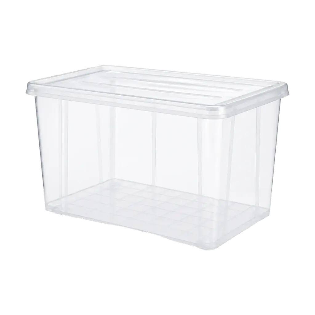 Konteyner 100 L 68×45×45 cm qopqoqli to‘rtburchak shaffof
